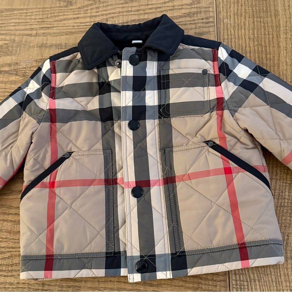 Burberry Kids Checkered Puffer Jacket - Beige and Black